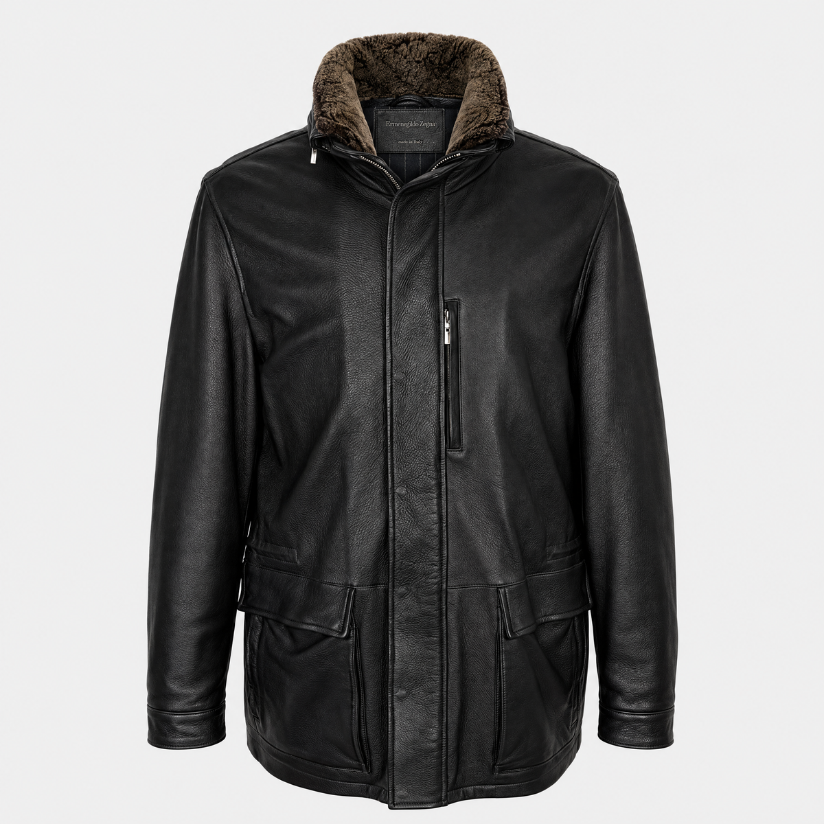 Black Deerskin Jacket with Shearling Collar