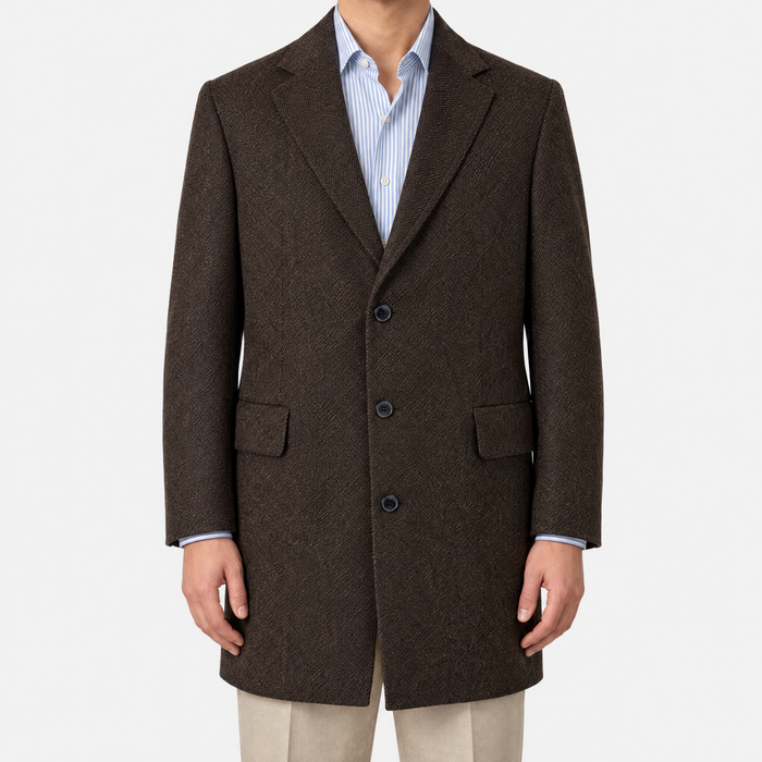 Brown Patterned Wool Cashmere Coat