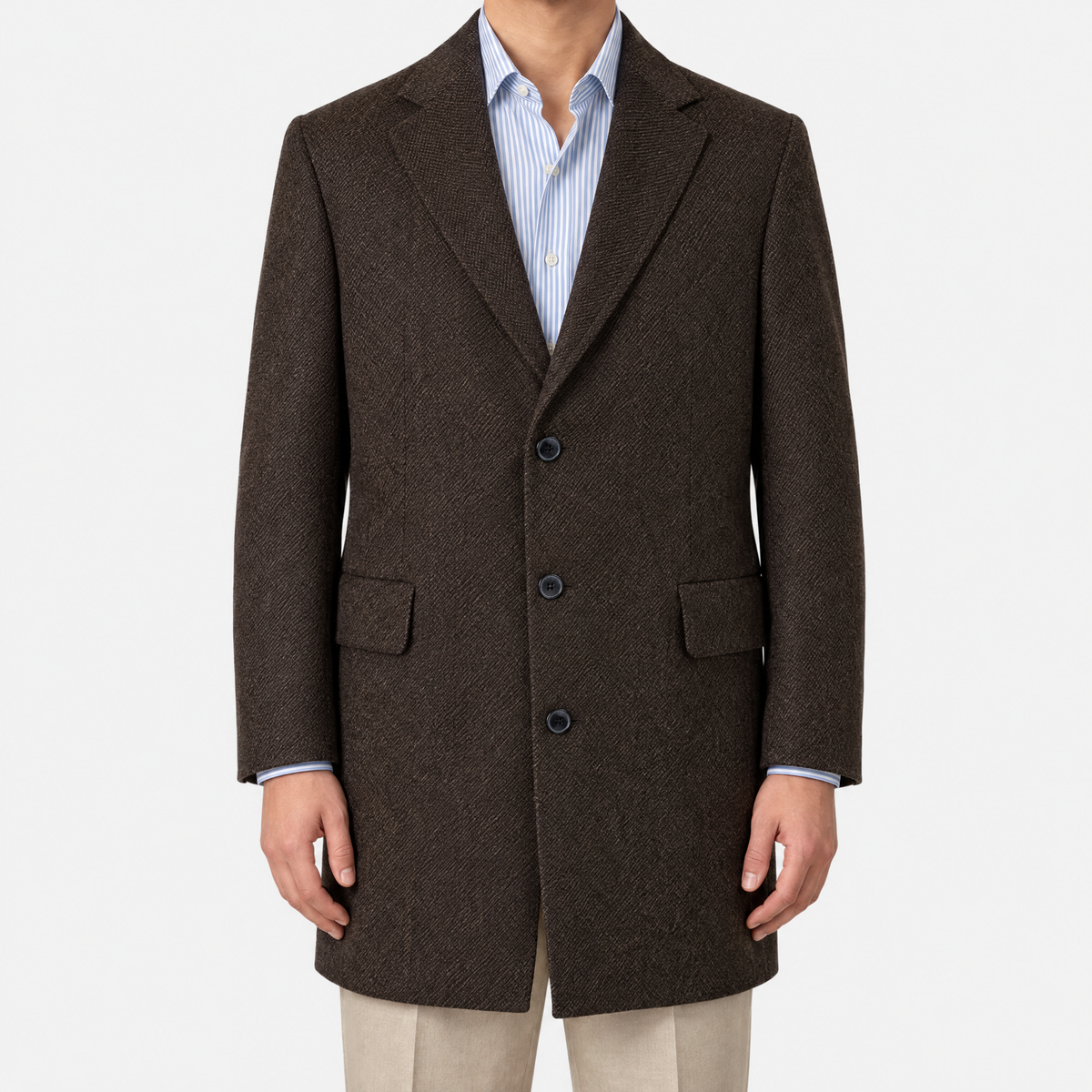 Brown Patterned Wool Cashmere Coat