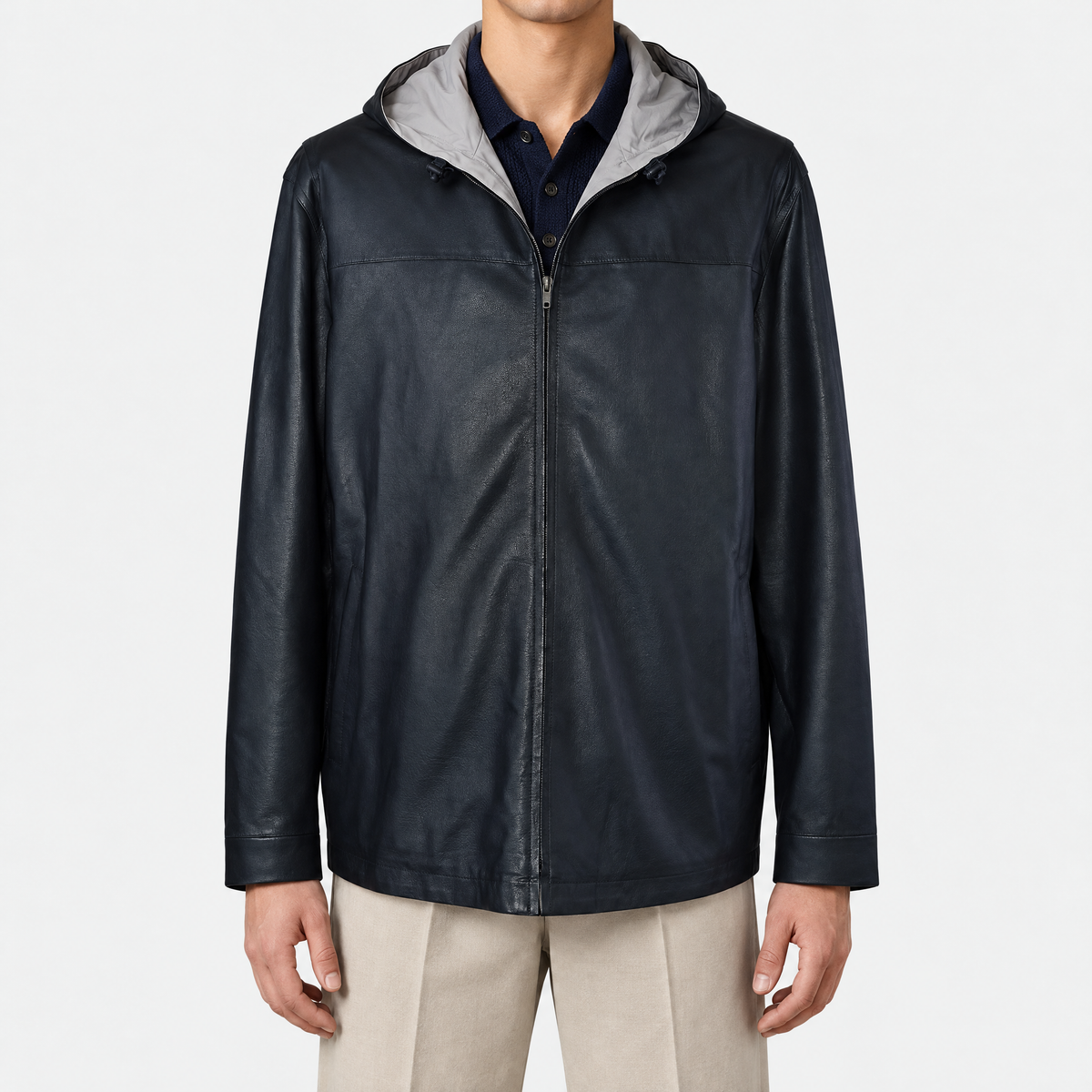 Hooded Leather Jacket Reversible