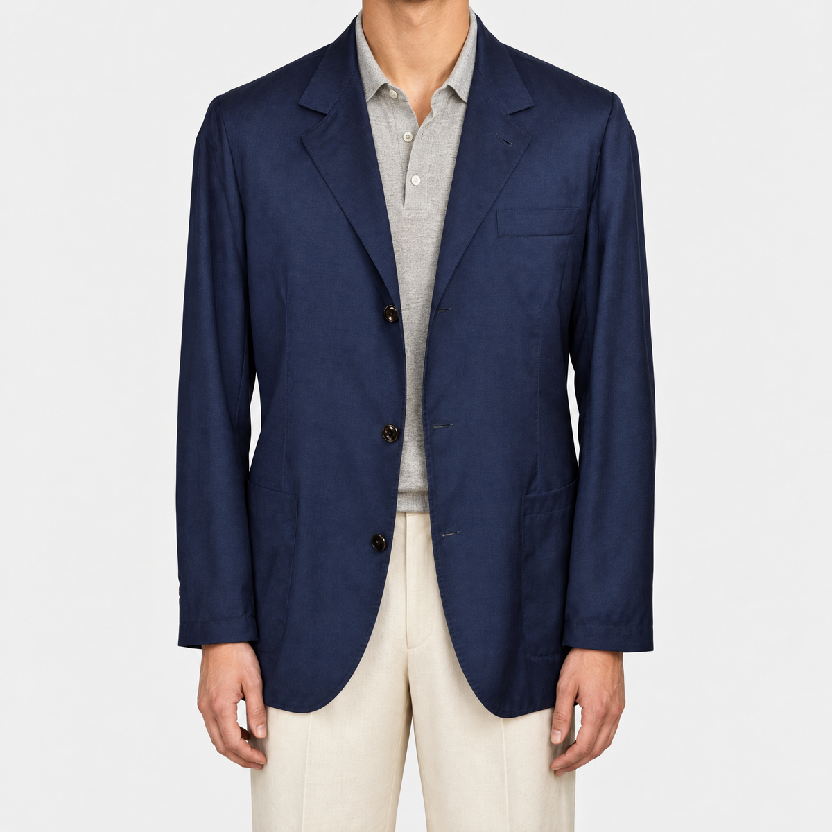 Navy Wool Silk Blazer