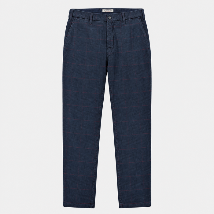Navy Glen Check Cotton-Blend Pants