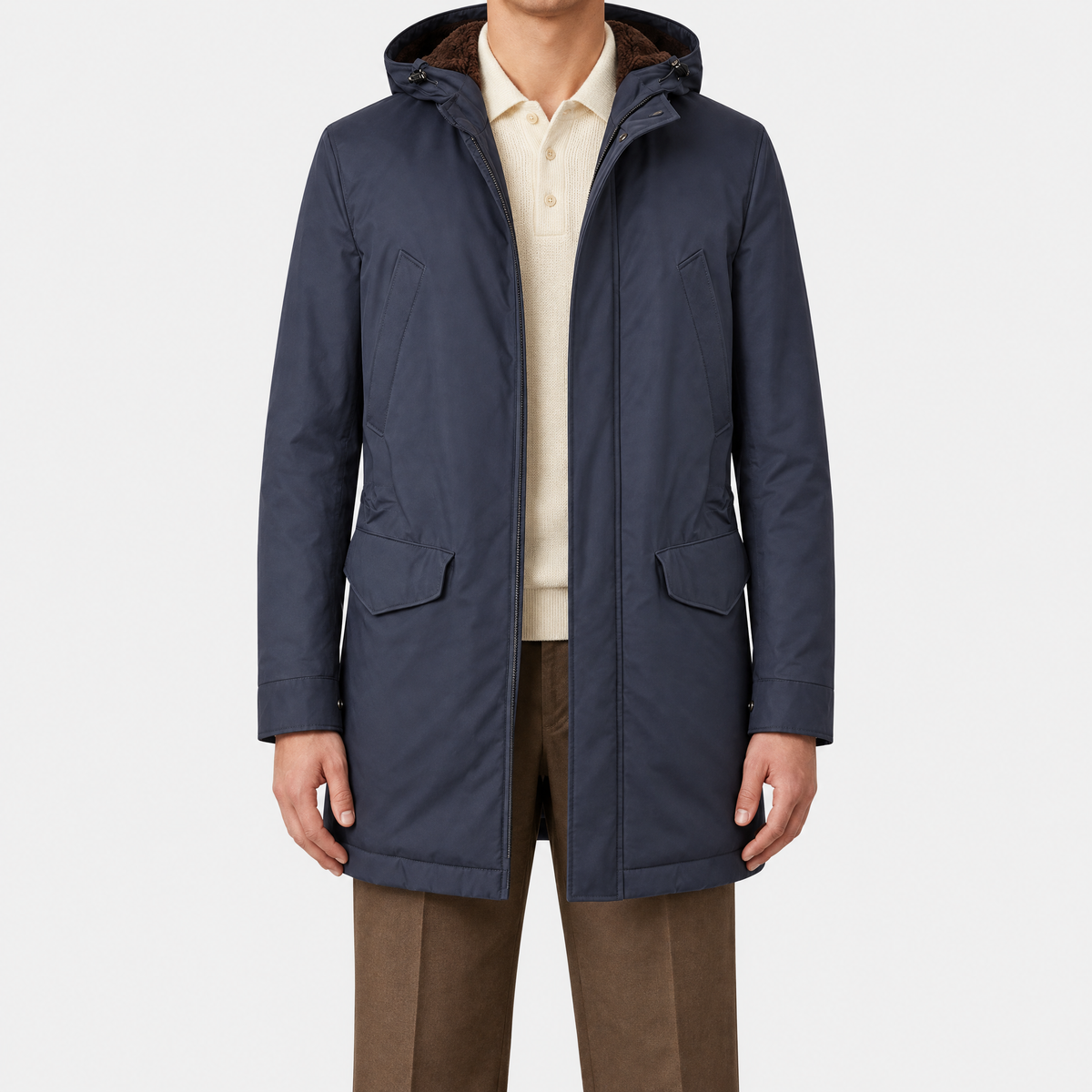 Navy Hooded Castarino Lined Coat