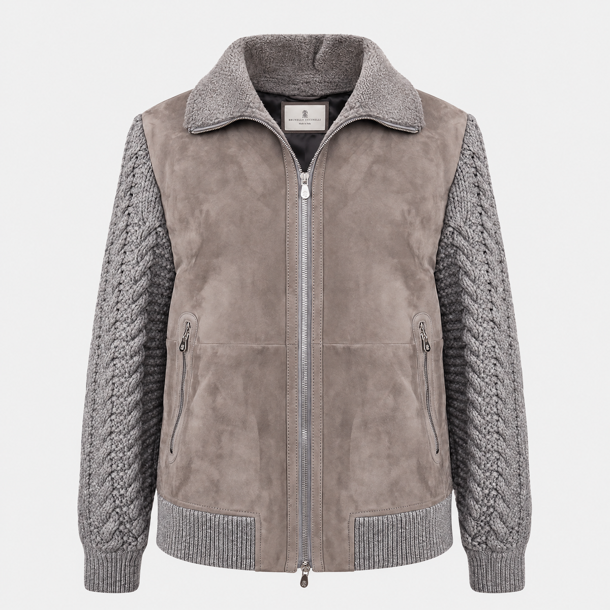 Suede Shearling Cashmere Thermore Bomber Grey