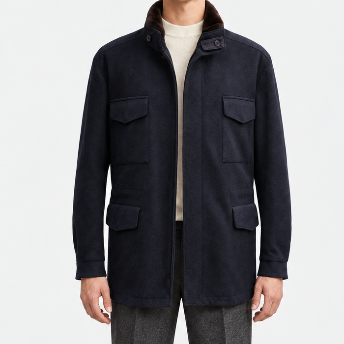 Navy Traveller Vicuña Jacket with Mink Collar