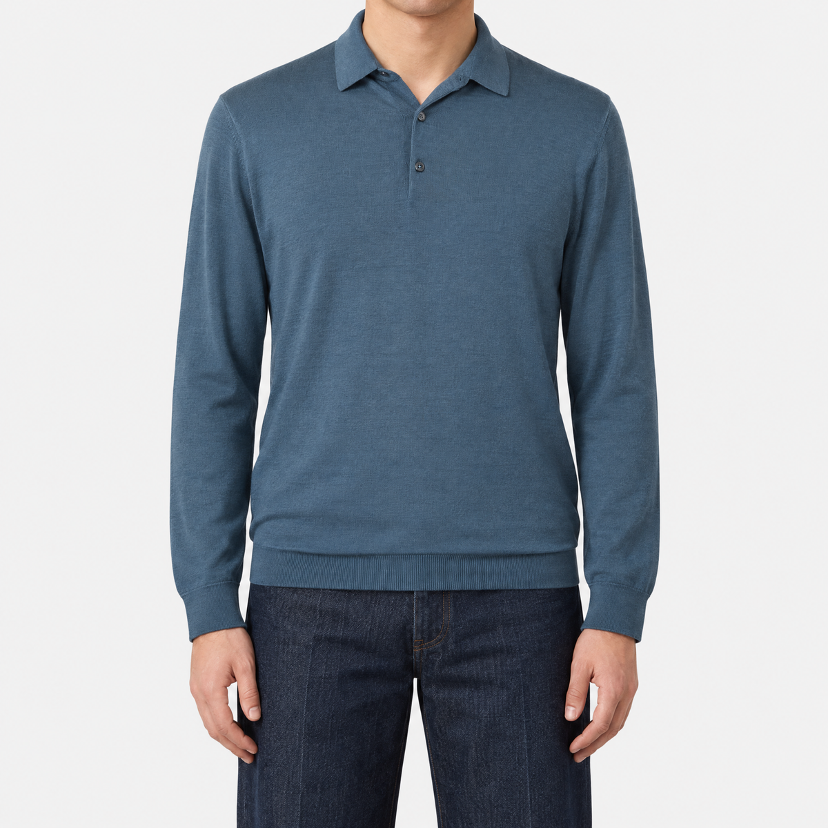 Petrol Virgin Wool Longsleeve Polo (EU 52)