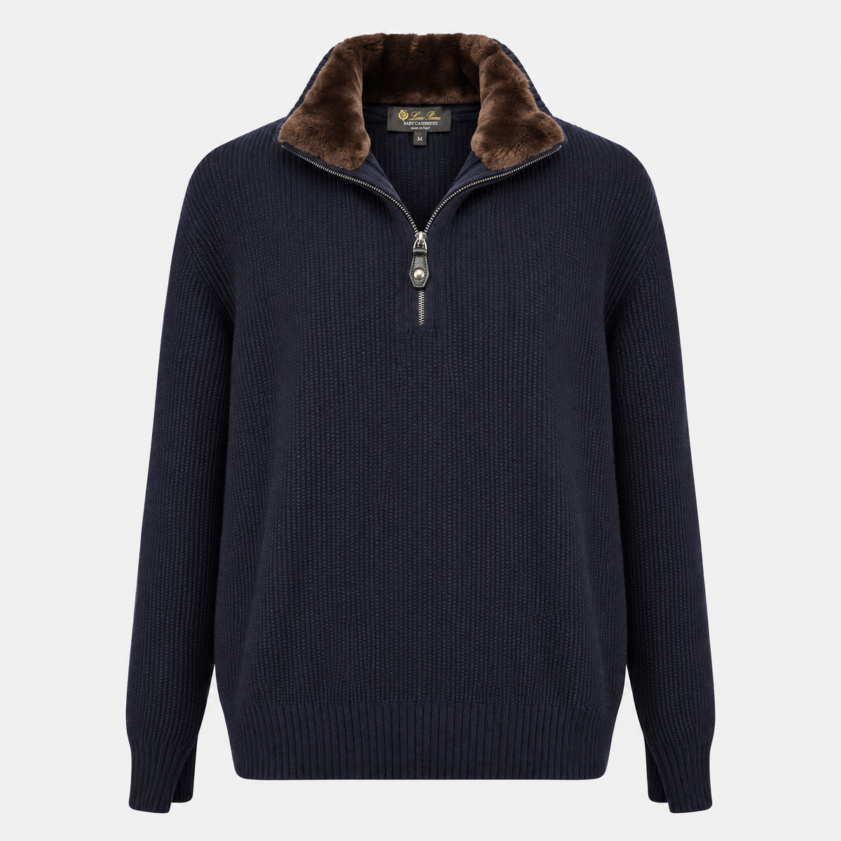 Navy Castorino Baby Cashmere Half-Zip Bomber