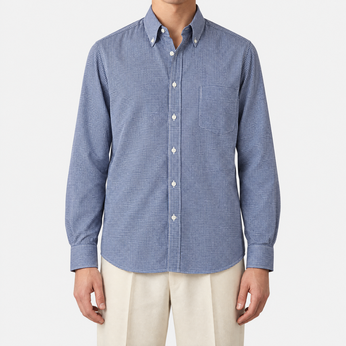 Navy Gingham Button-Down Cotton Shirt
