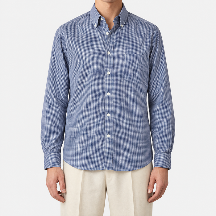 Navy Gingham Button-Down Cotton Shirt