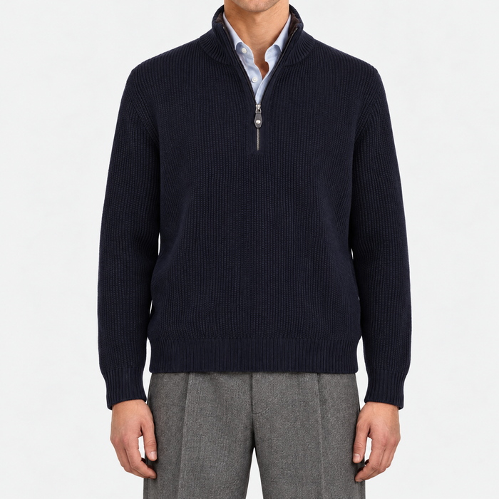 Navy Castorino Baby Cashmere Half-Zip Bomber