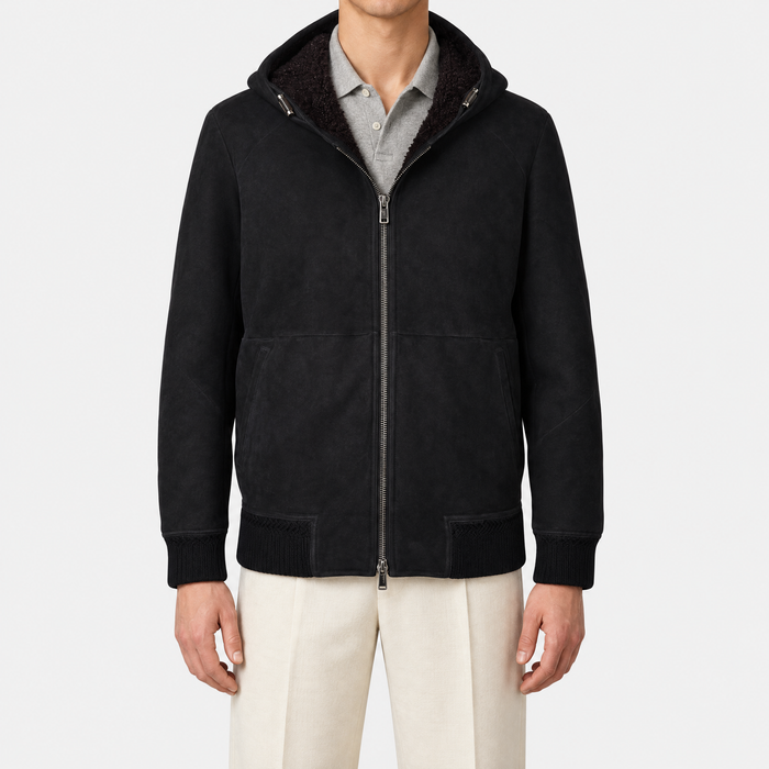 Black Hooded Shearling Jacket