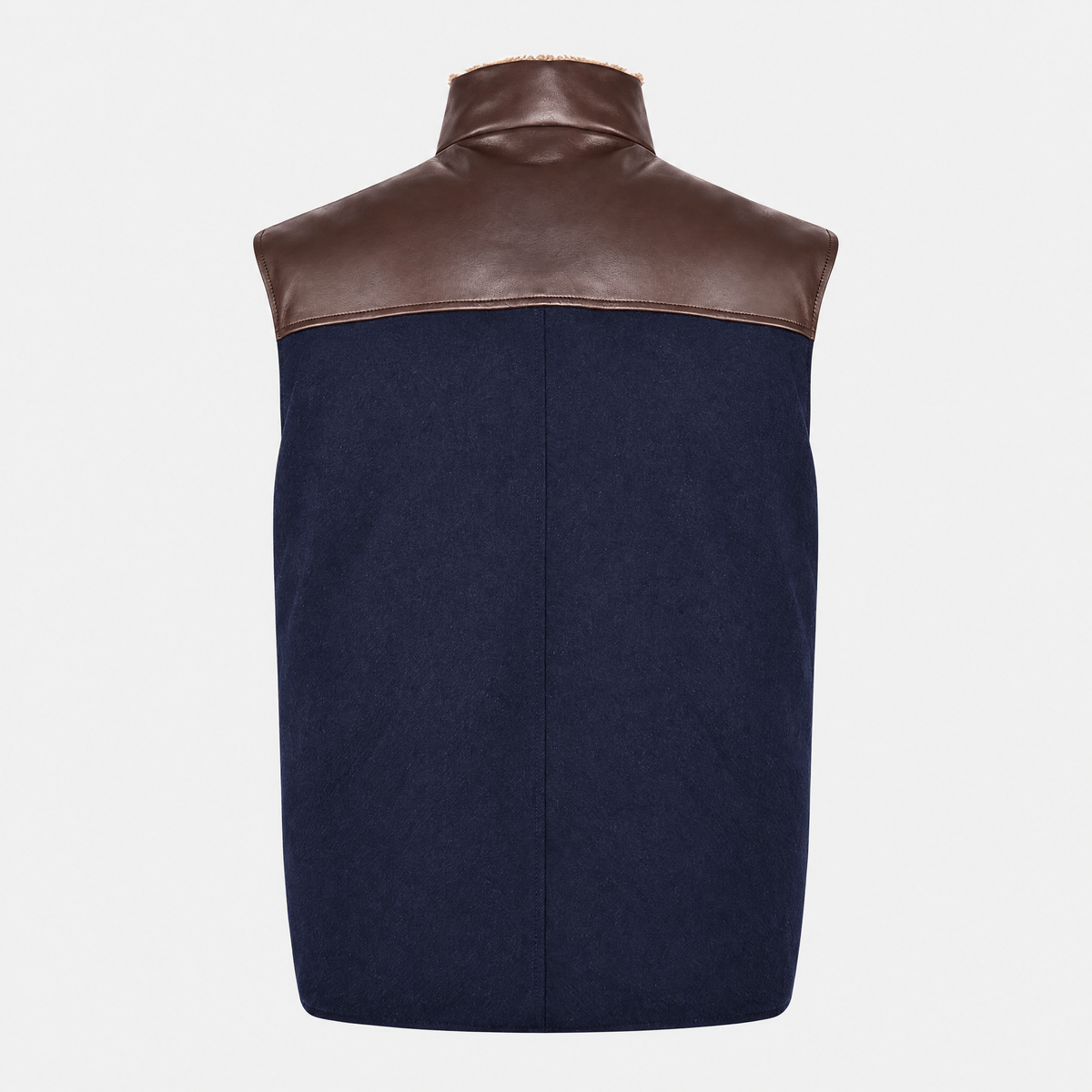 Navy Brown Wool Leather Down Gilet