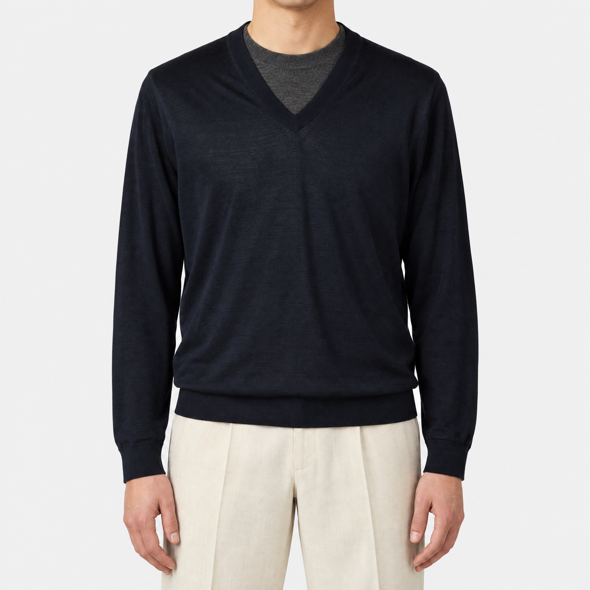 Hermès Midnight Blue Silk V-Neck Sweater (XXL) | Sanpetuna