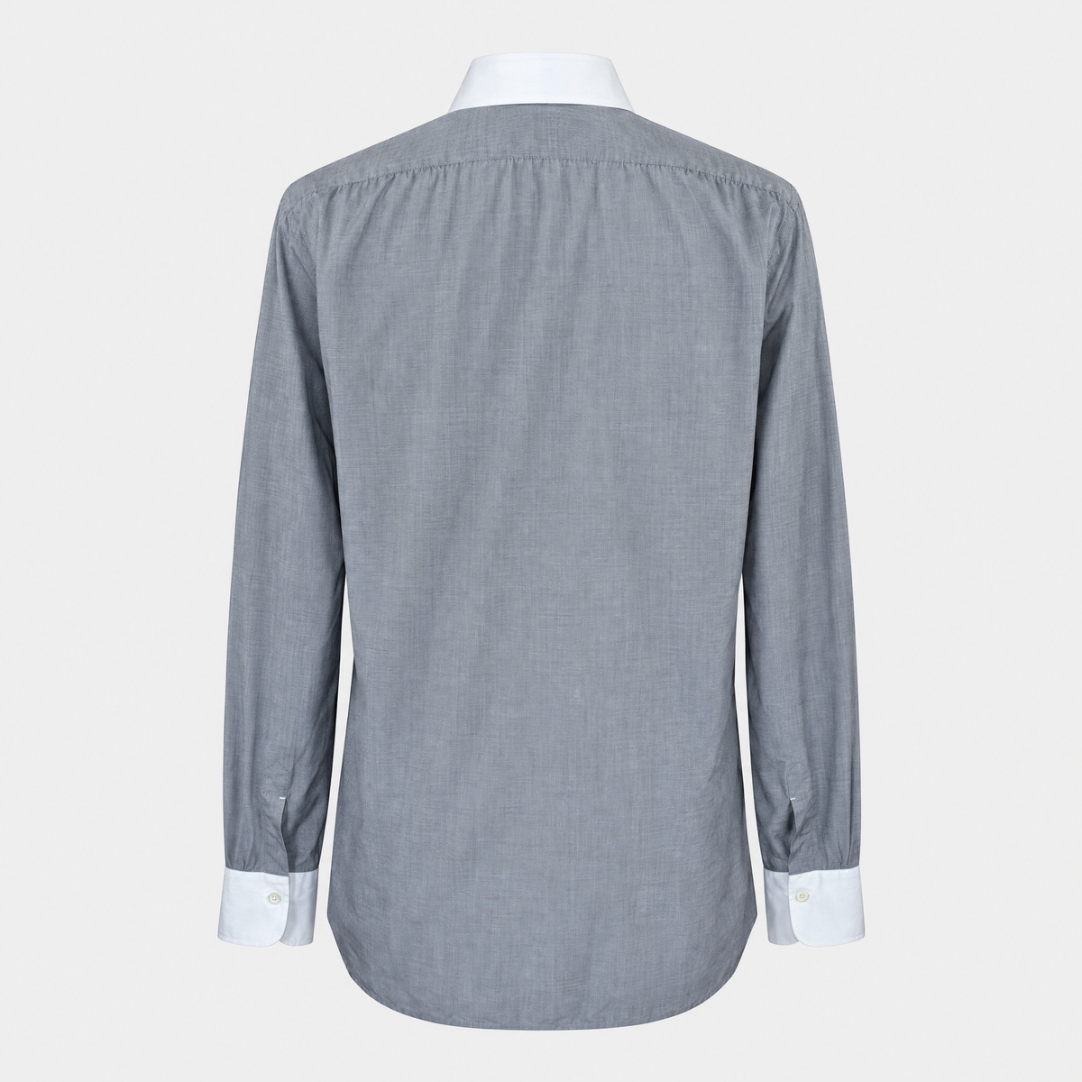 Grey Cotton Shirt with White Contrast Collar