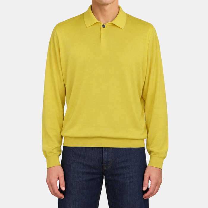 Yellow Cashmere/Silk/Wool Longsleeve Polo (EU 54)