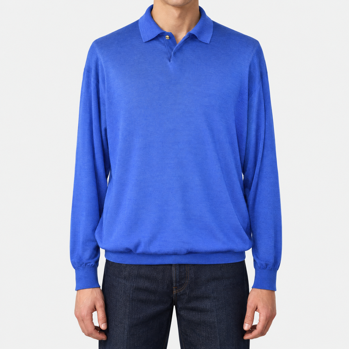 Blue Cashmere/Silk/Wool Longsleeve Polo (EU 54)