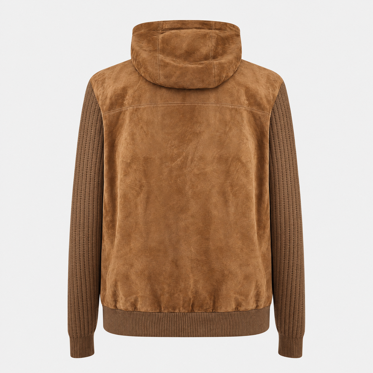 Brown Suede Cashmere Hooded Bomber Jacket