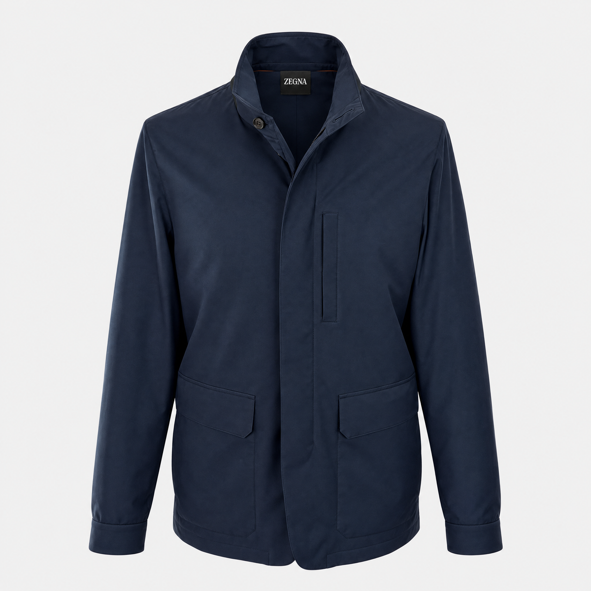 Technical Field Jacket with Leather Details Navy