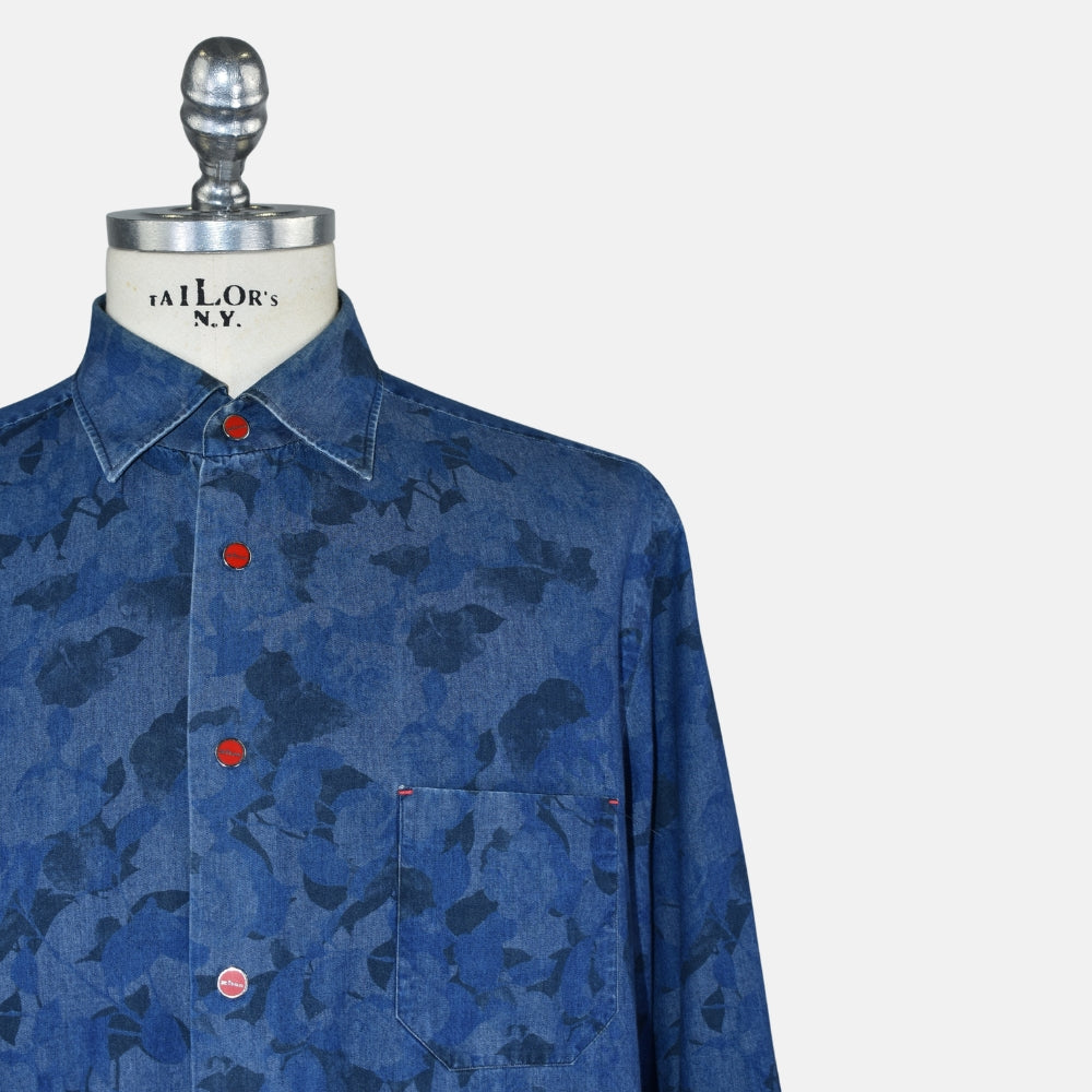 Blue Floral Print Denim Shirt