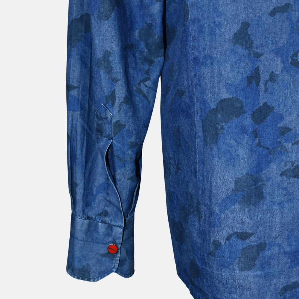 Blue Floral Print Denim Shirt
