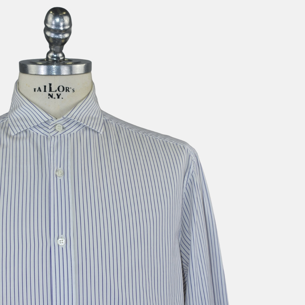 White Navy Stripe Cotton Shirt