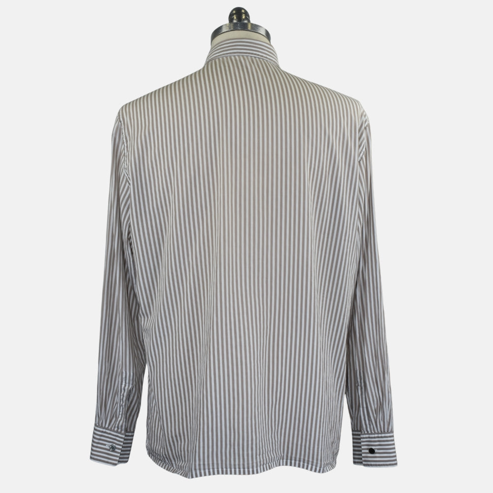 Taupe Stripe Cotton Shirt with Floral Print