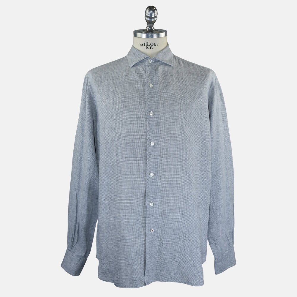 Grey Houndstooth Linen Shirt