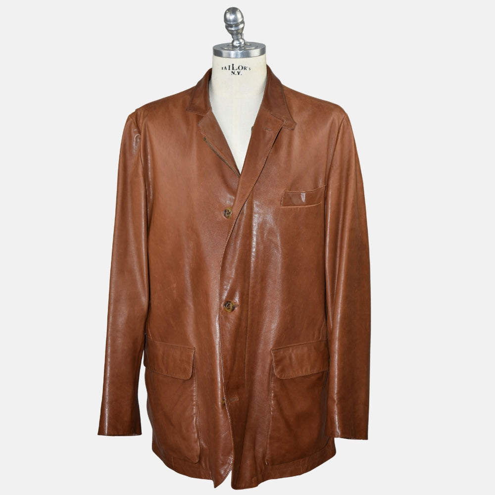 Cognac Leather Roadster Jacket