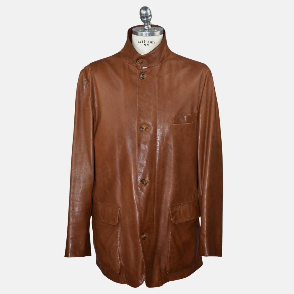 Cognac Leather Roadster Jacket