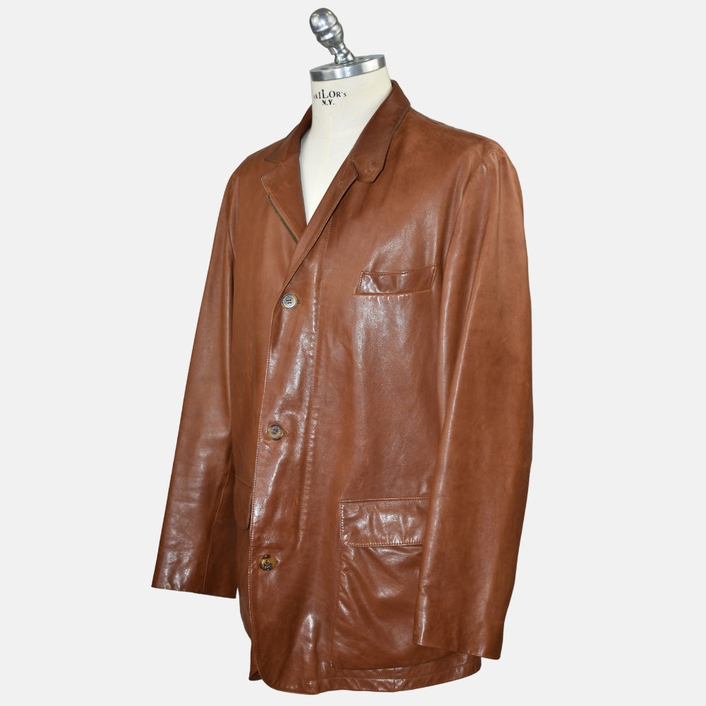 Cognac Leather Roadster Jacket