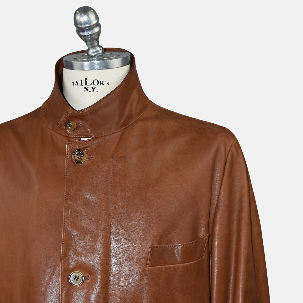 Cognac Leather Roadster Jacket