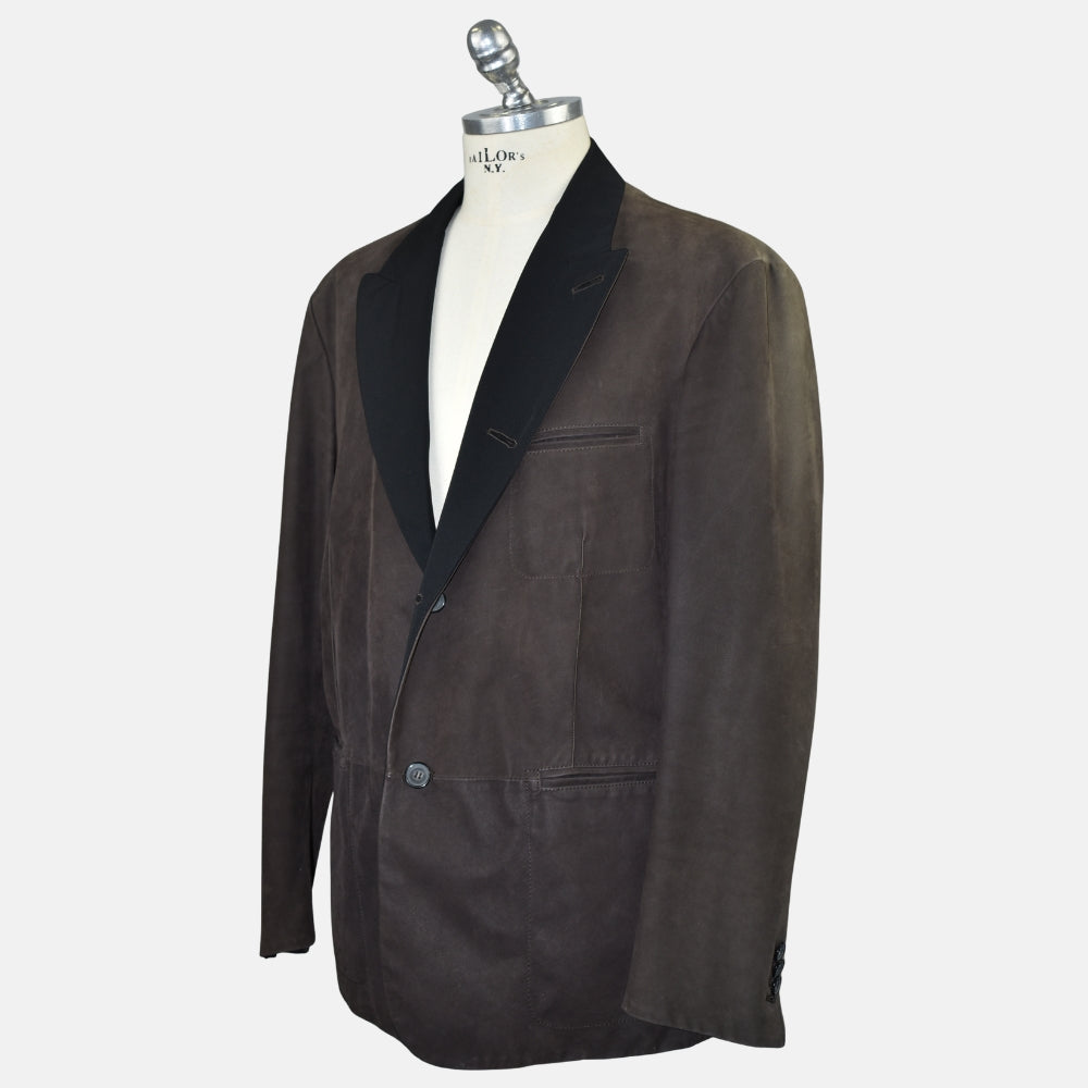 Brown Leather Peak Lapel Blazer