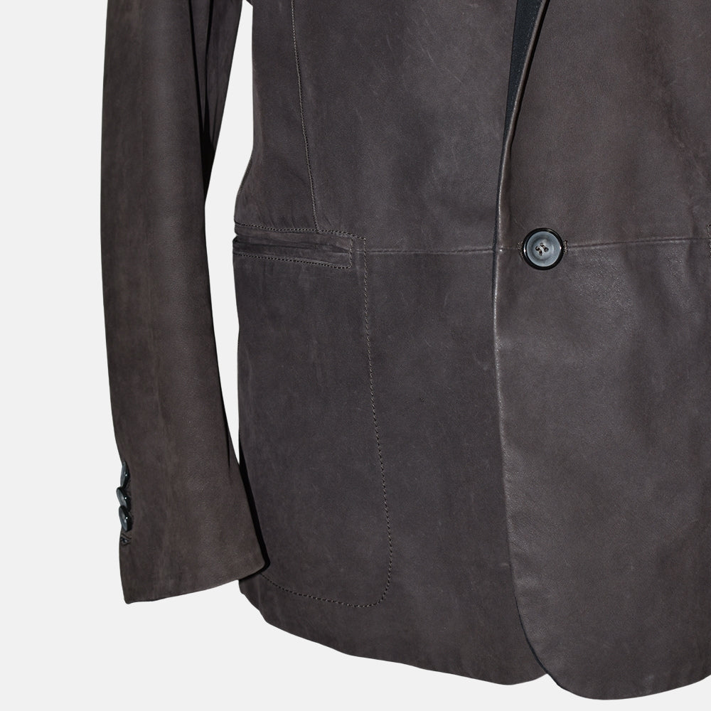 Brown Leather Peak Lapel Blazer