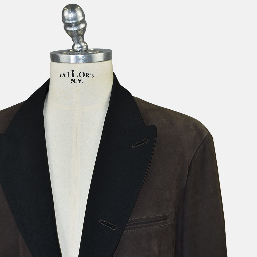 Brown Leather Peak Lapel Blazer