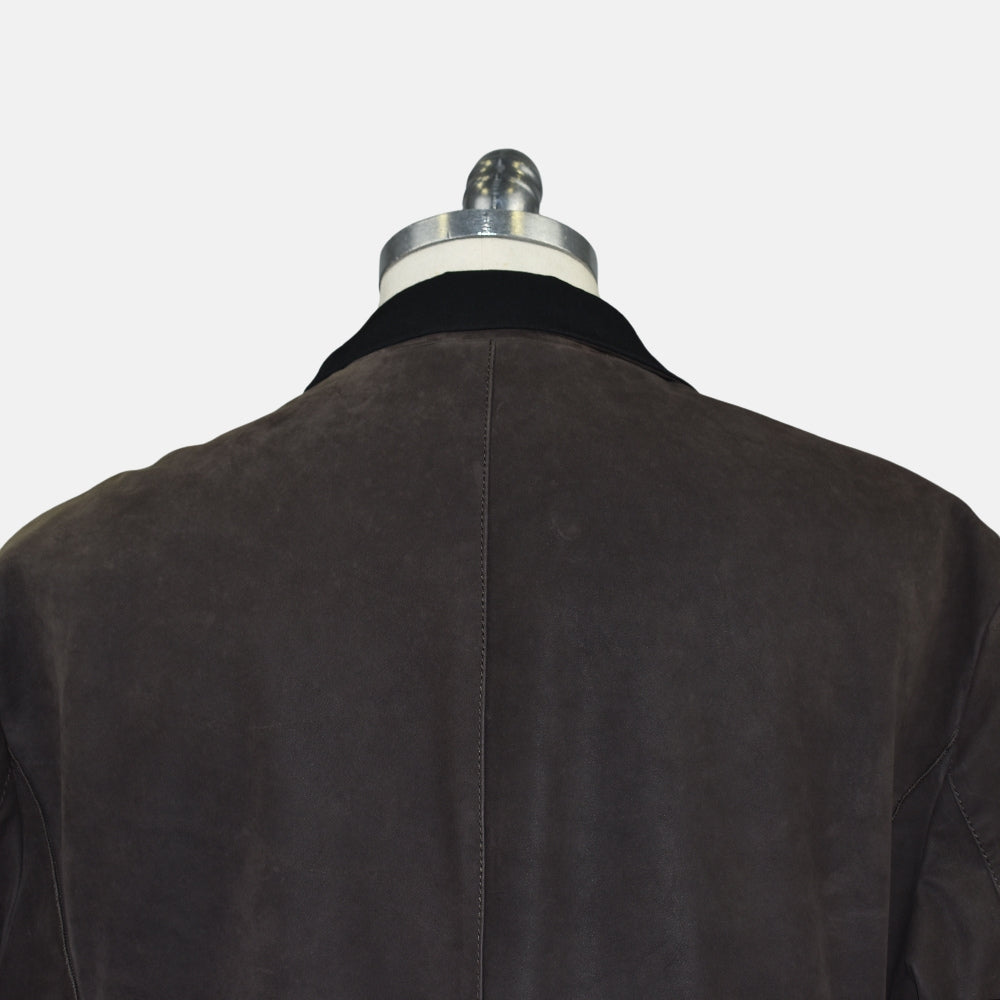 Brown Leather Peak Lapel Blazer