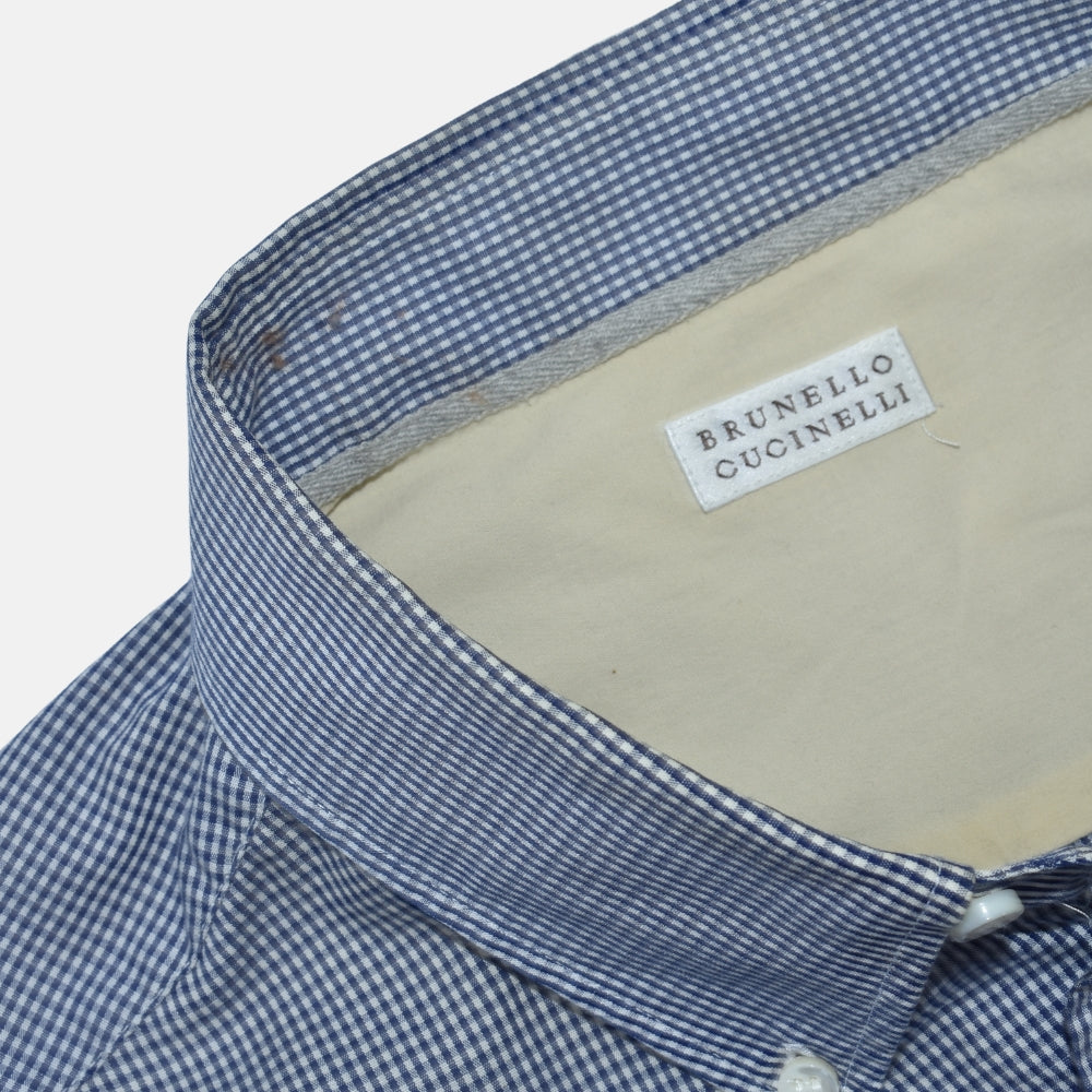 Navy Gingham Button-Down Cotton Shirt