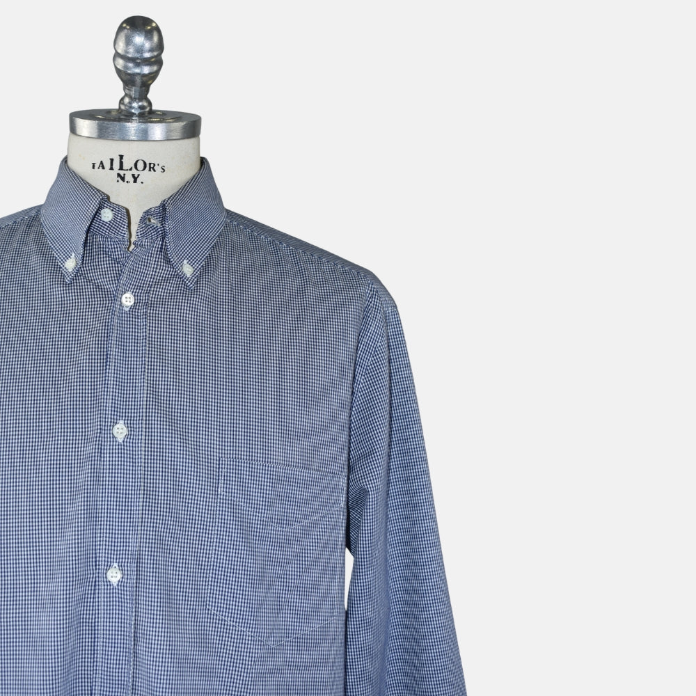 Navy Gingham Button-Down Cotton Shirt