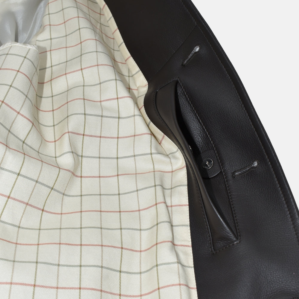 Dark Brown Calfskin Leather Shirt Jacket