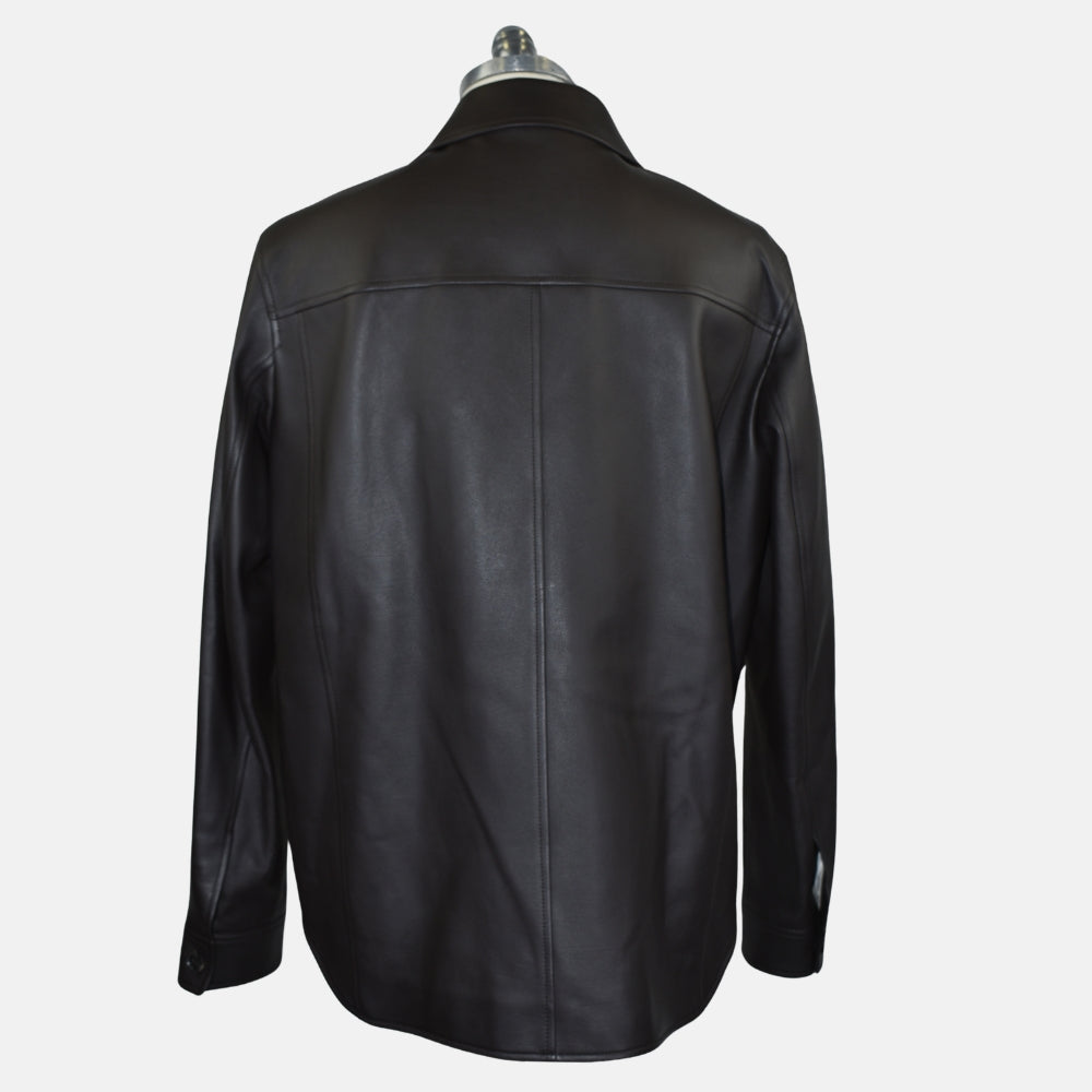 Dark Brown Calfskin Leather Shirt Jacket