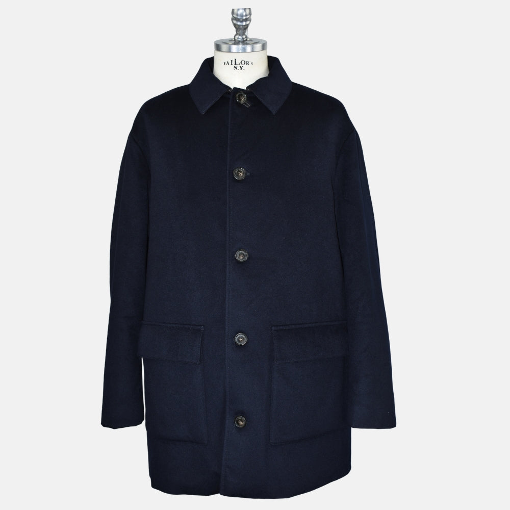 Navy Cashmere Coat with Nutria Fur Lining
