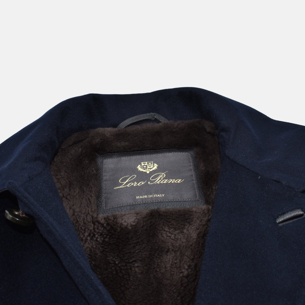 Navy Cashmere Coat with Nutria Fur Lining