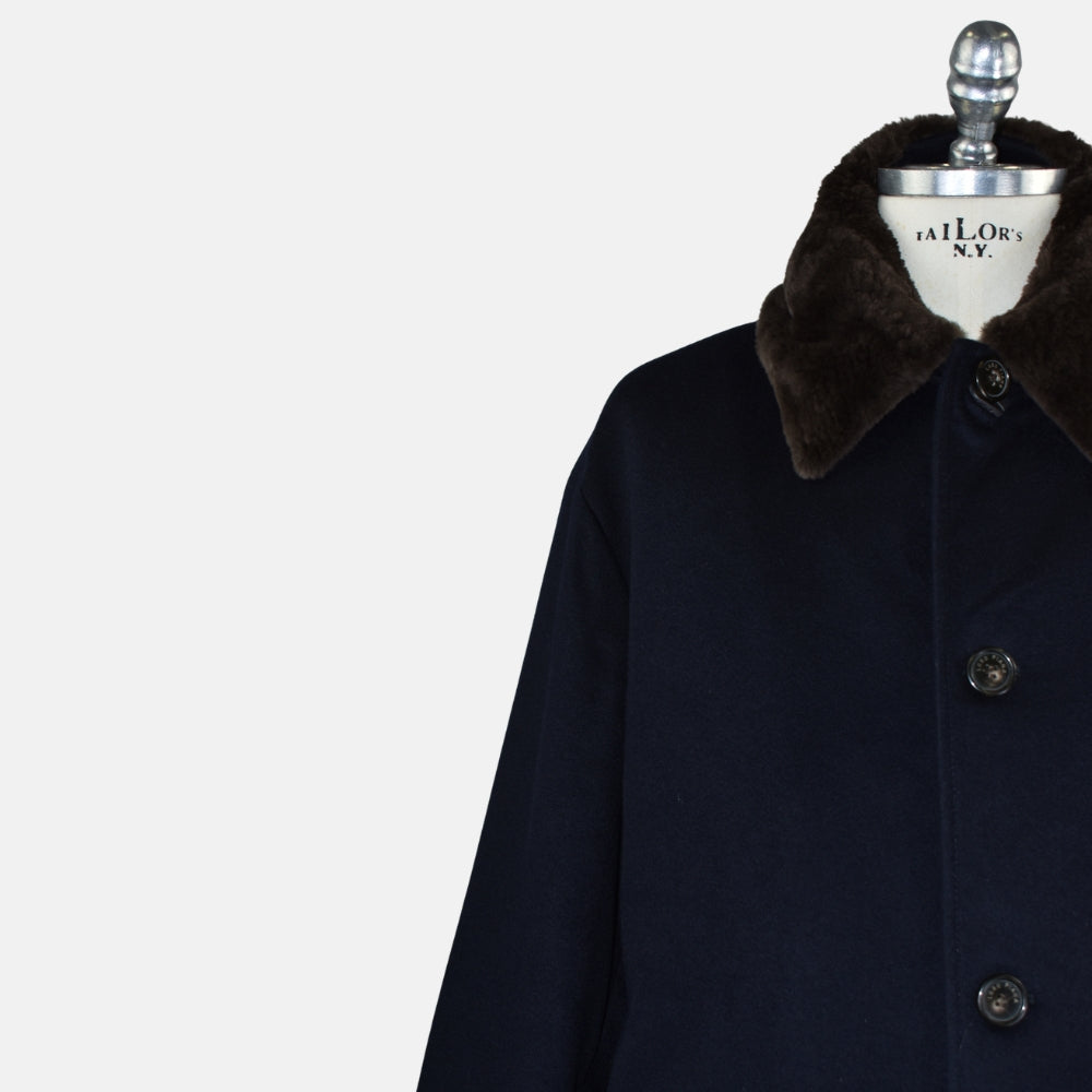 Navy Cashmere Coat with Nutria Fur Lining