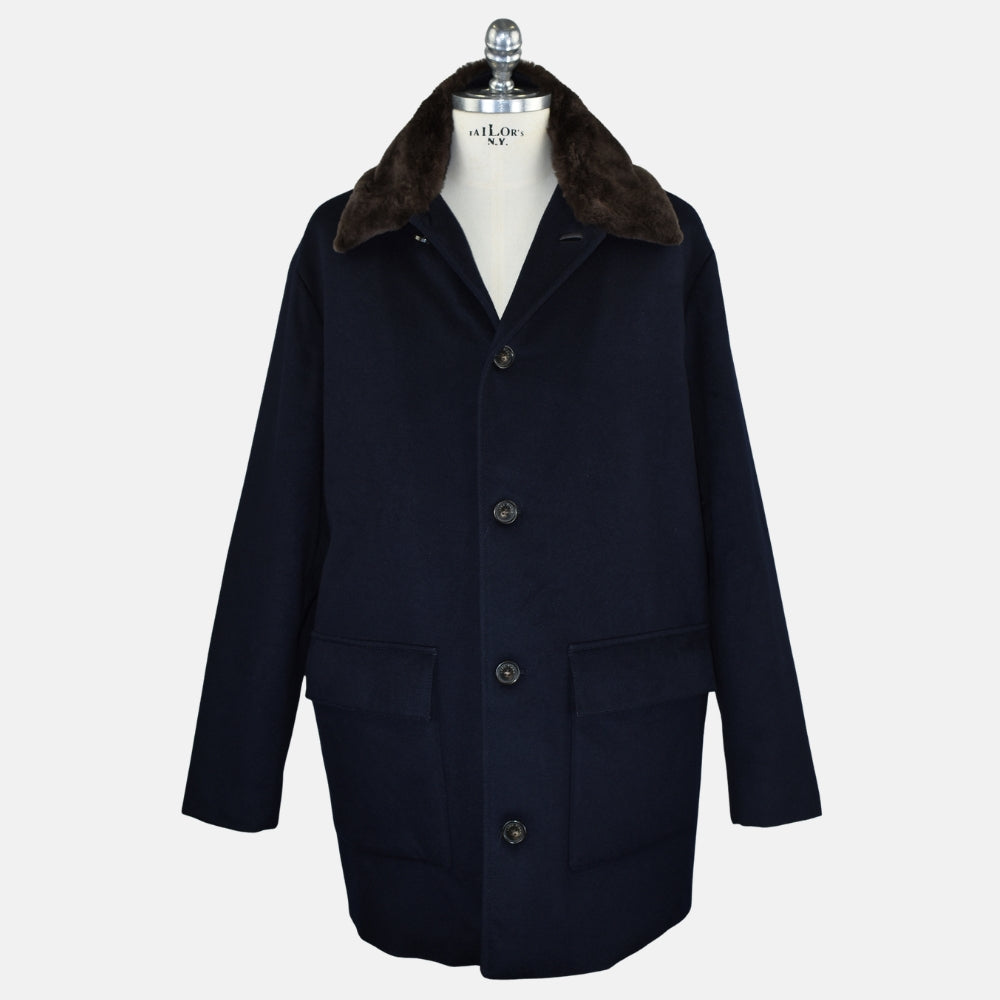 Navy Cashmere Coat with Nutria Fur Lining
