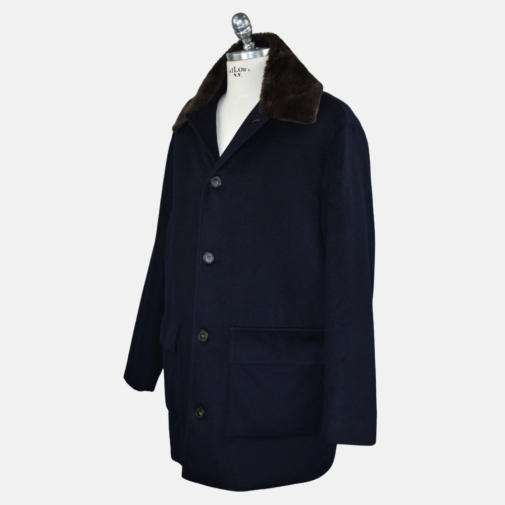 Navy Cashmere Coat with Nutria Fur Lining