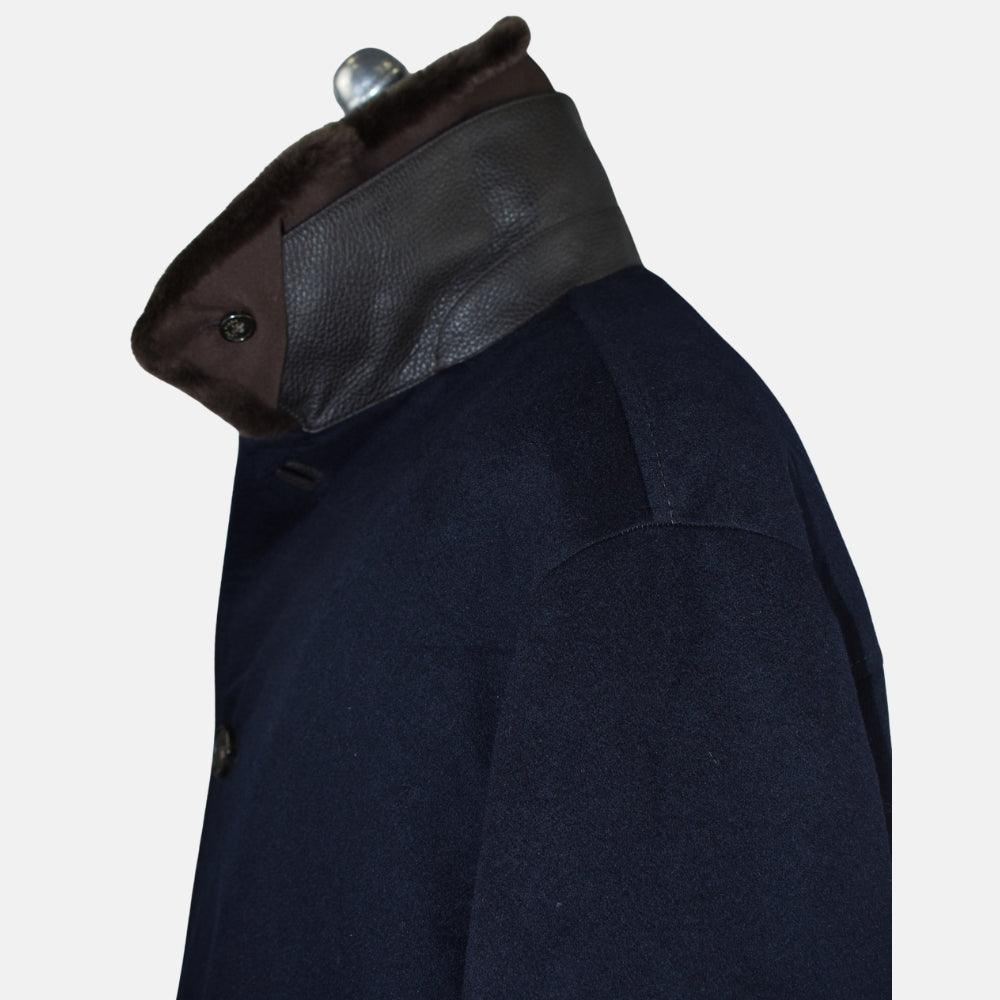 Navy Cashmere Coat with Nutria Fur Lining