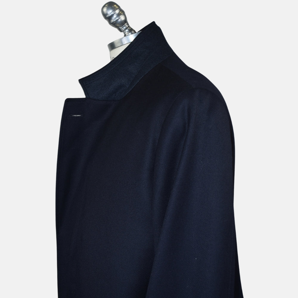 Navy Wool Overcoat with Detachable Quilted Gilet