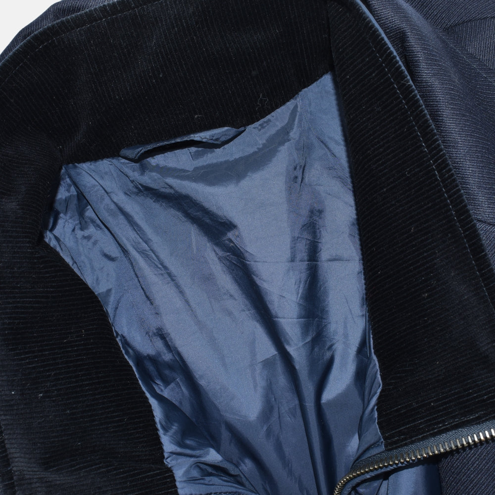 Navy Wool Overcoat with Detachable Quilted Gilet