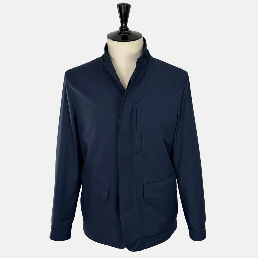 Technical Field Jacket with Leather Details Navy