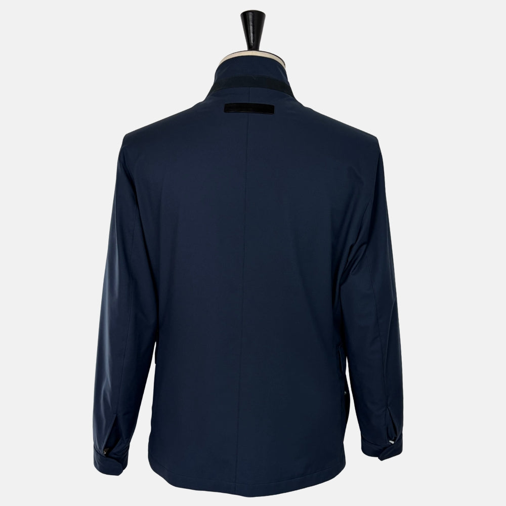 Technical Field Jacket with Leather Details Navy