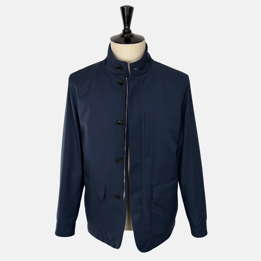 Technical Field Jacket with Leather Details Navy